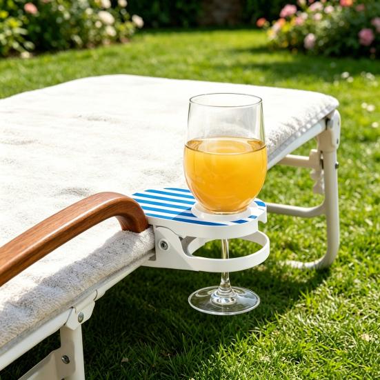 Clip-On Drink Holder for Chair, Portable Cup Holder for Beach Chair Patio Table, Striped Outdoor Clamp On Beverage Caddy for Pool Cruise