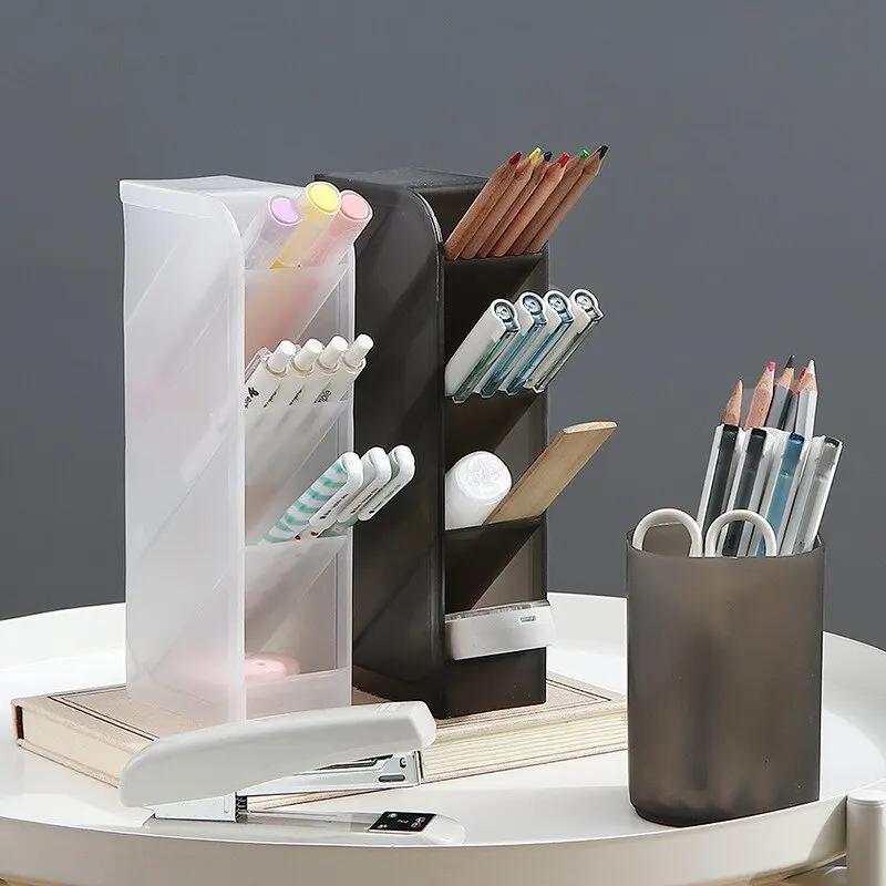 1Pcs Desktop Storage Tube Versatile Four Grid Oblique Insertion Pen Holder Makeup Brush Lipstick Organizer Storage Box Organizer Box
