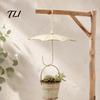 Flower Vessel for Balcony Vintage Iron Umbrella Hanging Planter, Rustic Wrought Pot with Wall Mounted Plant Basket Chain, Weatherproof Outdoor Garden