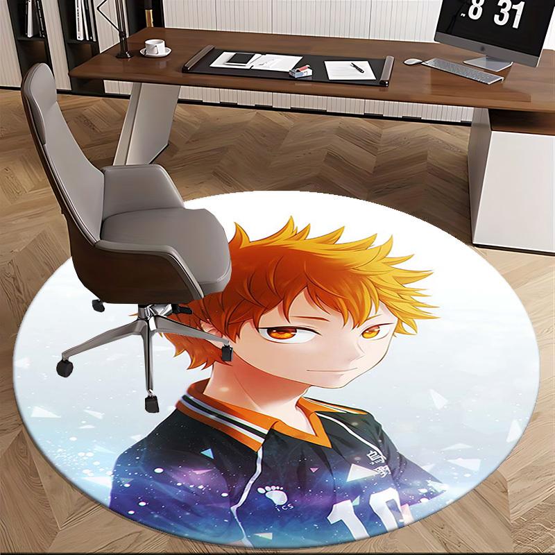 1pc Haikyuu Hinata Shoyo Anime Design Round Carpet - Office Chair Mat, Non-Slip Rug for Home Decor, Seasonal Gift, Suitable for Office, Living Room