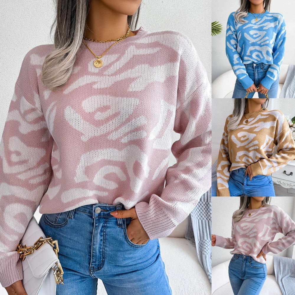 Autumn and Winter Fashionable Floral Long-sleeved Knitted Bottoming Sweater