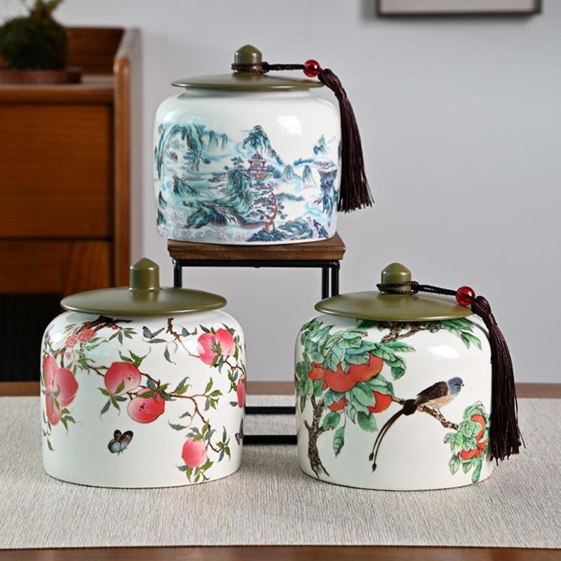 Chinese Style Porcelain Tea Canister High-grade Storage Sealed Jar Kitchen Multi-functional Candy Nuts Coffee Bean Storage Jar