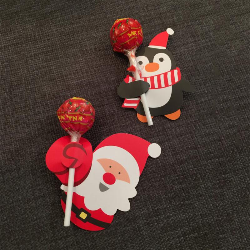50Pcs Santa Claus Snowman Lollipop Paper Cards Christmas Lollipop Stick Safe Paper Candy Chocolate Xmas DIY Candy Decorations
