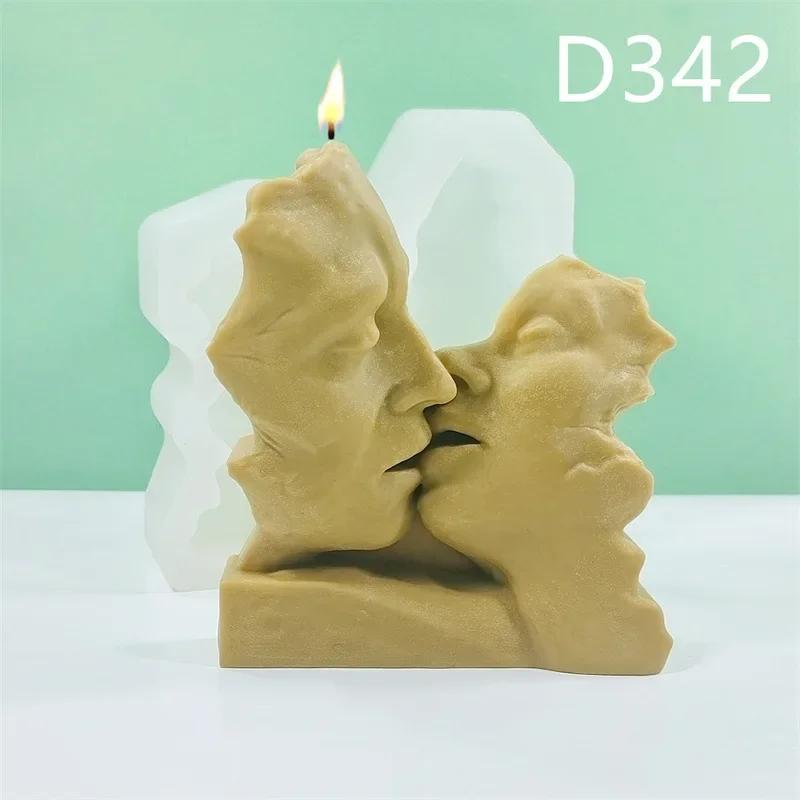2D 12-19cm Couple Kissing Candle Silicone Mold Nordic Man and Woman Kissing Sculpture Statue Resin Gypsum Mold Soap Mold