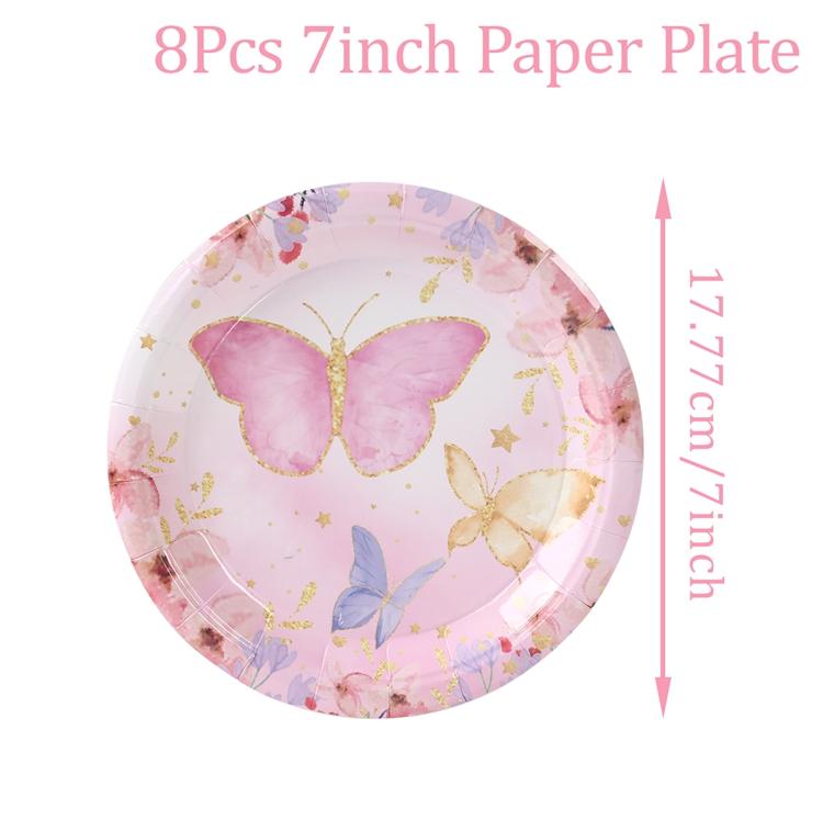 Butterfly Tableware Girls Birthday Party Paper Plates Napkins Cups Decorations Balloons Butterfly Fairy Themed Party Supplies