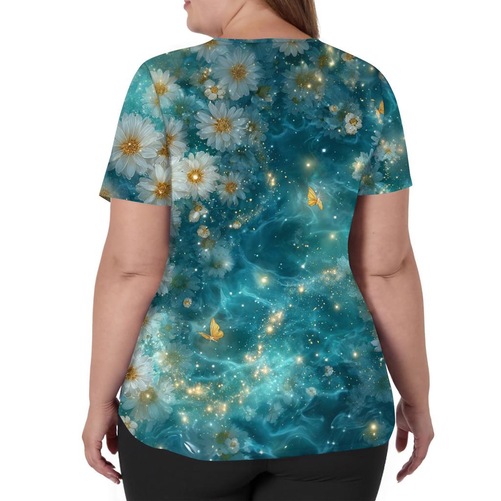 Women's Fashion V,Neck Short Sleeve Overalls With Pockets  Print Tops  Clothes