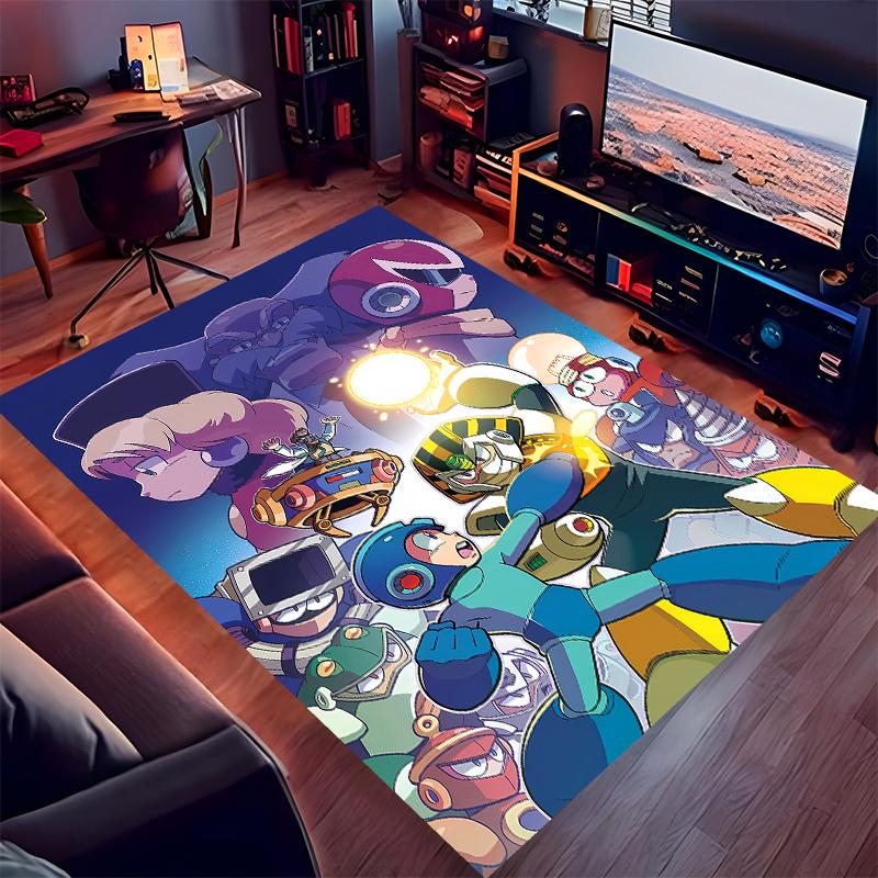 1pc Cartoon Rockman Game Megaman1 Print Area Rug - Soft, Washable Non-Slip Indoor Mat for Office Chairs, Living Room, Home Office Decorative Rug