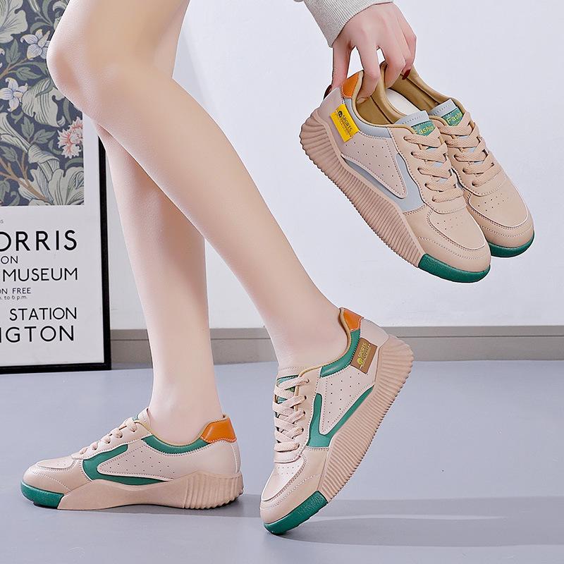 New Spring and Autumn All-match Sneakers Thick-soled Splicing Personality Sports and Leisure Leather Flat Shoes