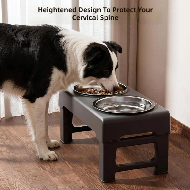 Pet Feeding Station With 3 Adjustable Height And Stainless Steel Bowls For Better Digestion