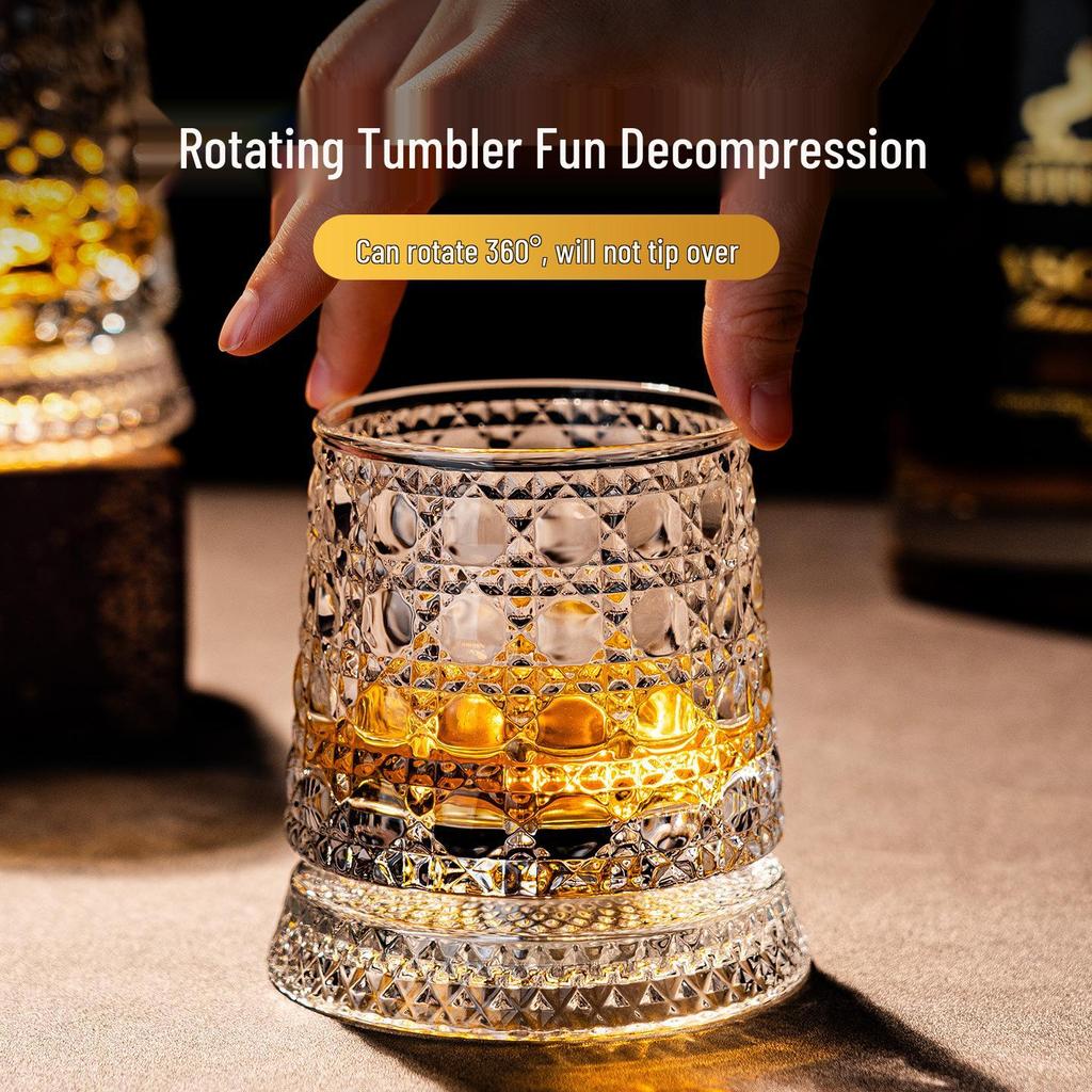 Premium Rotating Crystal Glass Tumbler: Decompression Spin Cup for Wine, Whiskey, or Beer