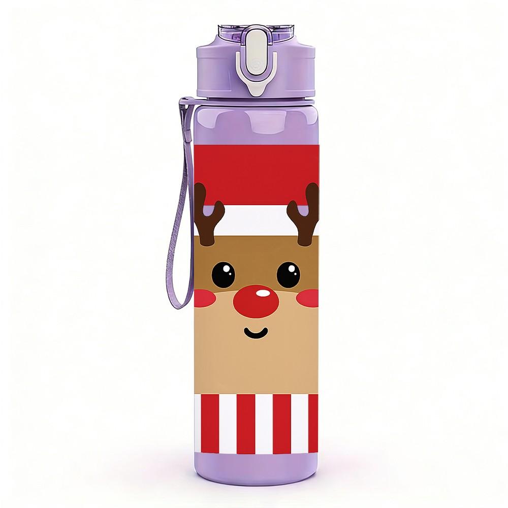 1PC Reindeer Christmas Coffee Cup Print 750ml Color Plastic Sports Water Bottle Leakproof Flip Straw Lid Suitable for Sports Office Home Use