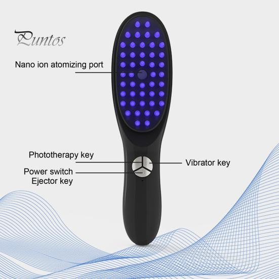 Electric Hair Brush Blue Red Light Phototherapy Rechargeable Promote Hair Growth Handheld Vibrating Scalp Massage Men Women Hair Detangling Comb
