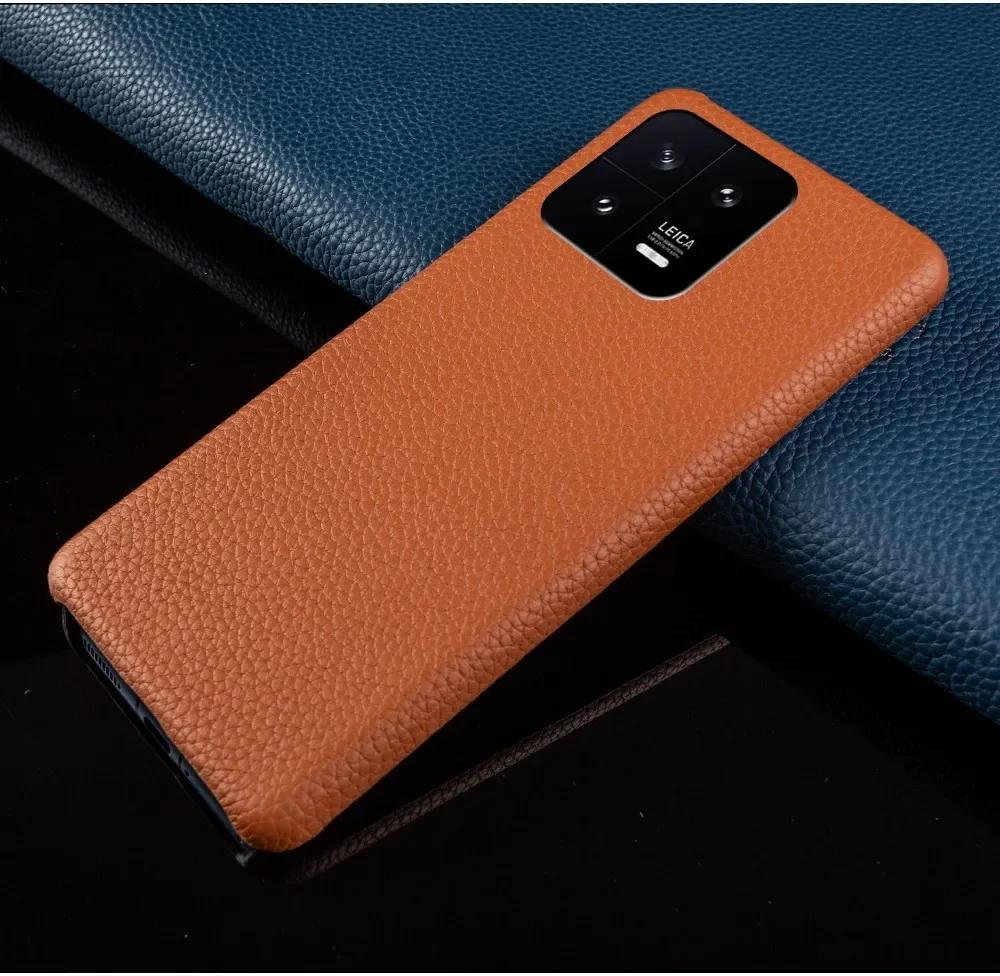For Xiaomi 13 Case Handmade Premium Litchi Grain Genuine Leather Cases Xiaomi13 Pro Capa Retro Shockproof Phone Cover Fundas