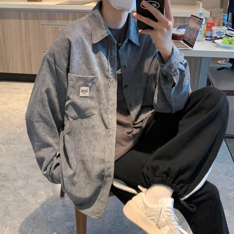 Corduroy Long-Sleeved Shirt Men's Spring and Autumn Fashion Brand Ins Korean Style Loose-Fitting Blouse Fashion Shirt Easy Matching