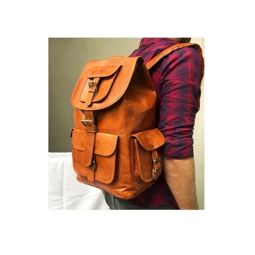 Leather Bag Genuine Backpack Rucksack Men's Laptop Brown New Travel Vintage