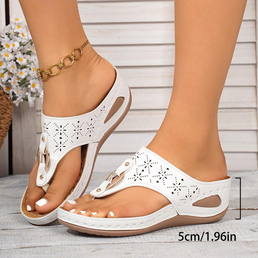 2025 Südostasien Außenhandel Nählinie Keilzehen-Flip-Flops Schuhe Damen Dicksohlige Hohle Strand Coole Hausschuhe
