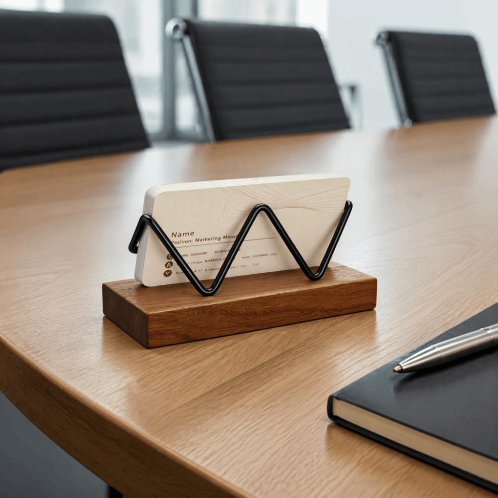 Solid Wood Business Card Box Construction Desk Card Organizer Premium Card Display Stand Office
