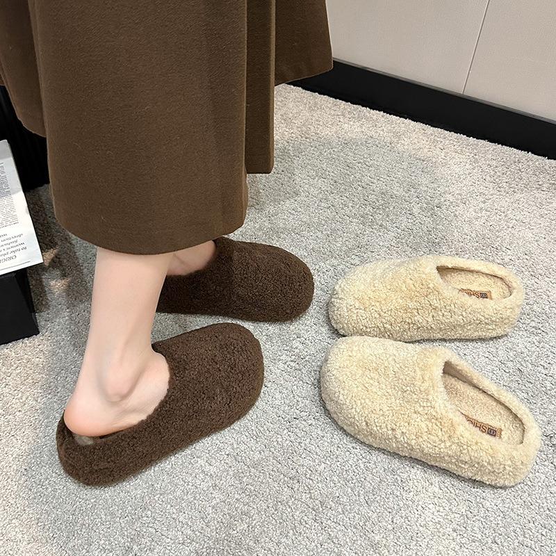 Fluffy slippers women's outer wear new fluffy thick-bottomed indoor home women's cotton slippers