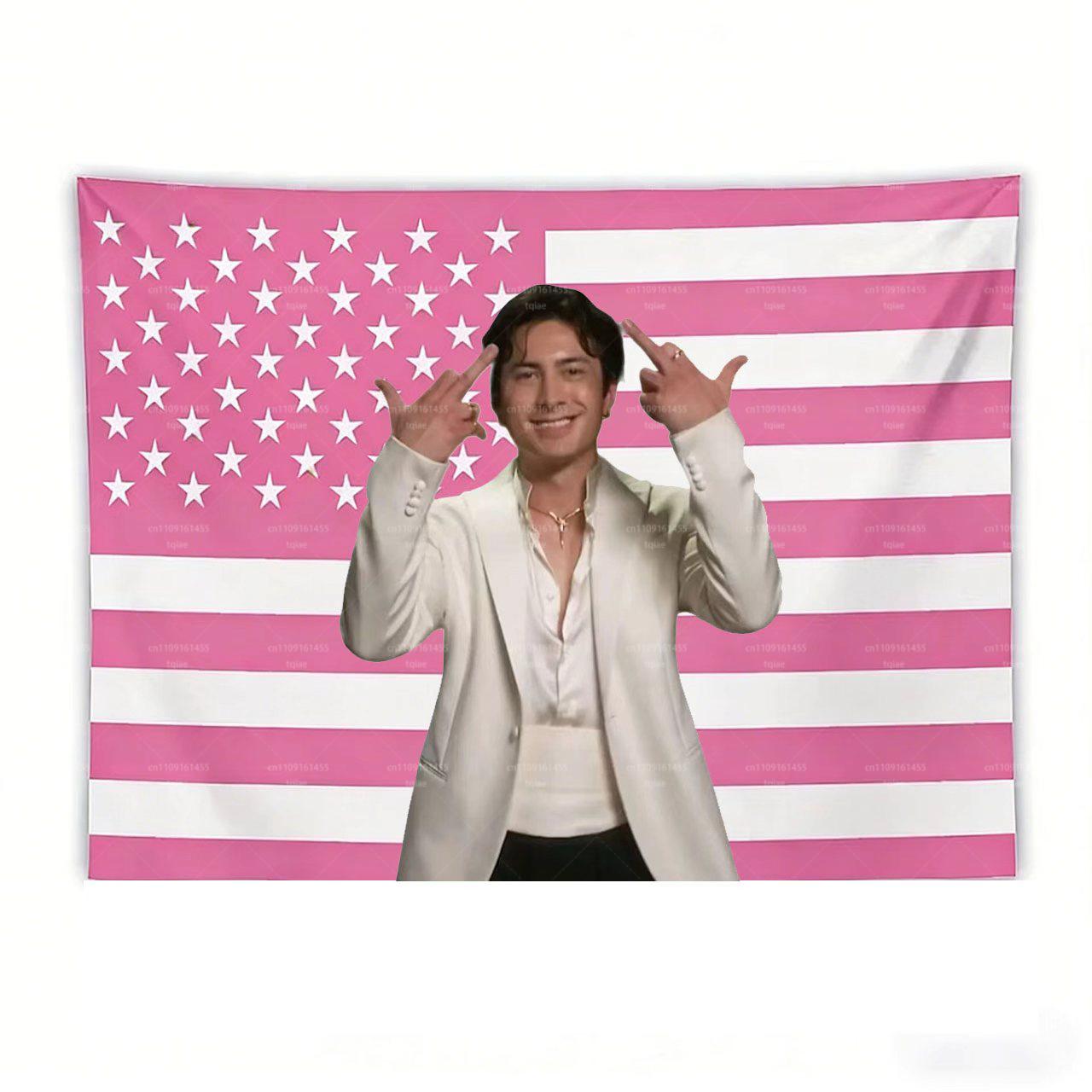 

Hudson Williams Pink American Flag Tapestry Heated Rivalry Themed Actor Poster Wall Hanging for Home Decor Aesthetic Room 74x94cm(29x37in)