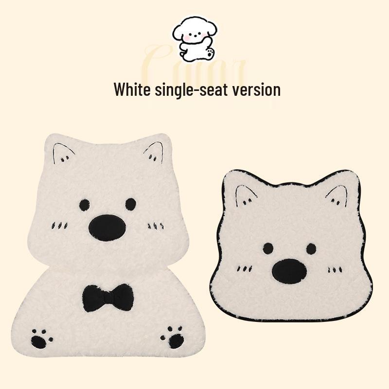 West Highland Cartoon Puppy Plush Car Seat Cushion - Winter Warmth Universal Cover