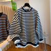 Women Plus Size Casual Loose Striped Fake Two Piece Long Sleeve Daily Sweatshirt