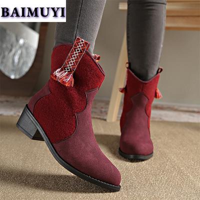 Franje Middelhoge Hakken Dames Enkellaarzen Mode Schoenen 2025 Trend Casual Suède Dikke Chelsea Boots Winter Nieuwe Goth Pumps Mujer Botas
