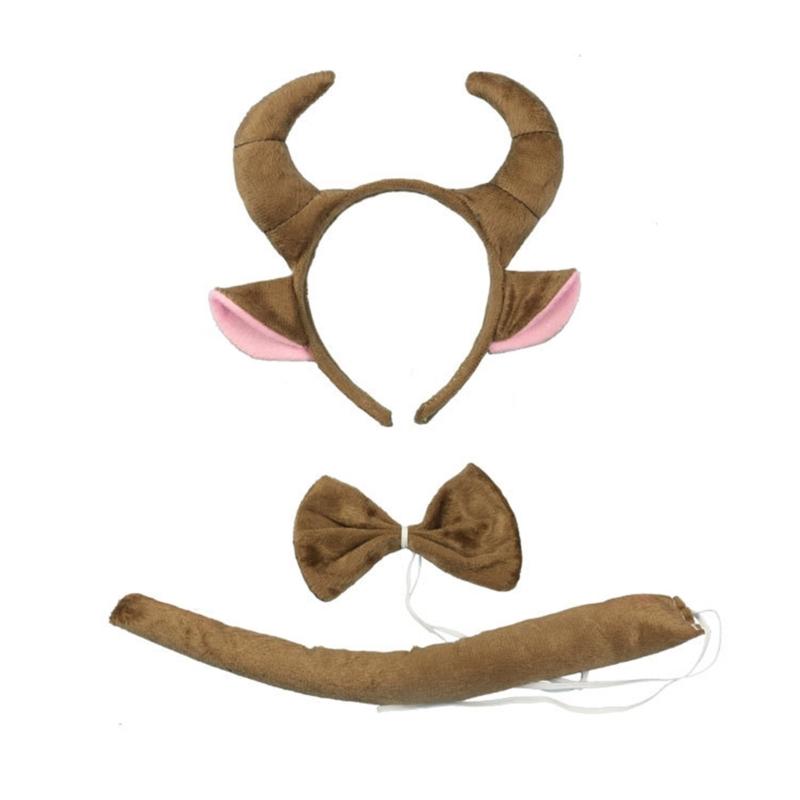 

Halloween Cow Costume Animal Dress up Kits Includes Cow Horn Hairband, Tail, Bowtie for Kid Halloween Cosplay Party 1