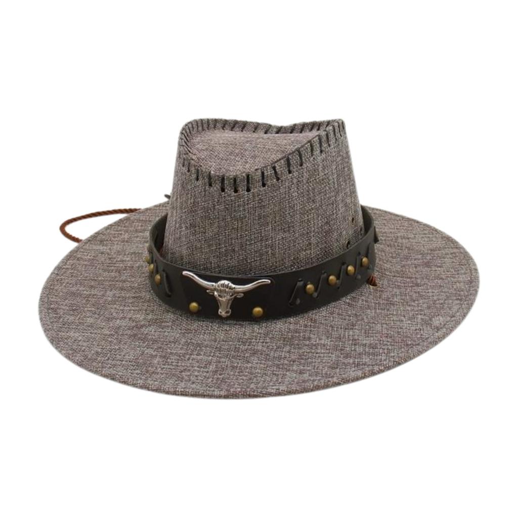 Přímý prodej etnického cylindru s býčí hlavou, špičkového westernového kovbojského klobouku, tenkého klobouku se širokou krempou proti slunci