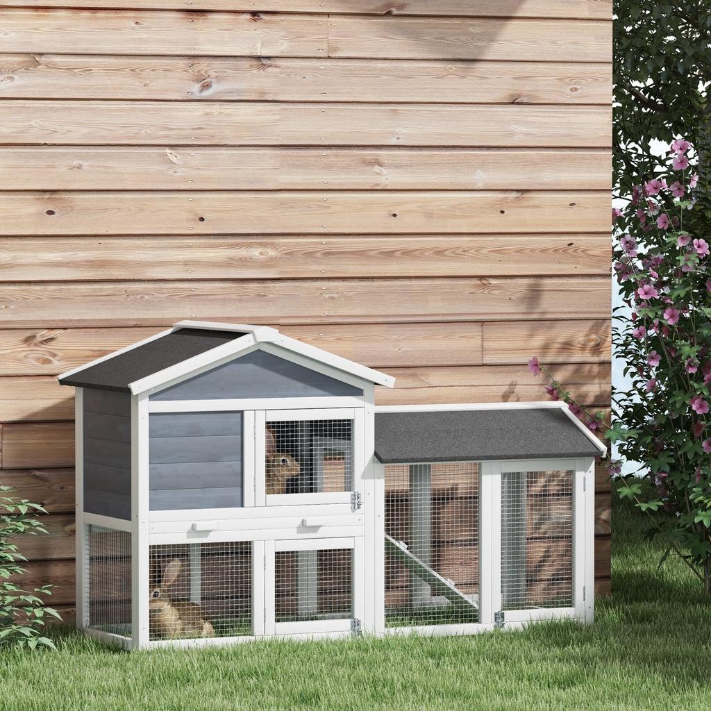 Gabbia per piccoli animali con recinto, Legno di abete, 147 x 54 x 84 cm, Grigio