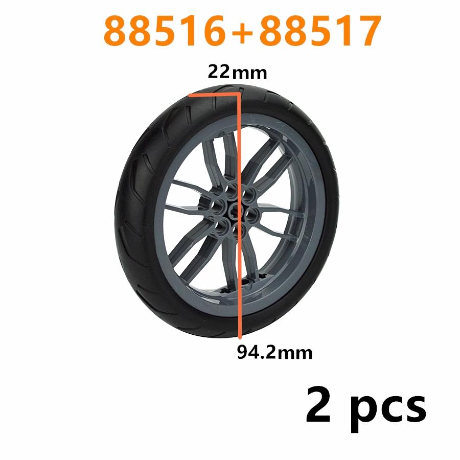 2 Stück MOC Baustein Motorradreifen & Motorradfelge Technisches Teil Radnabe Kompatibel mit 88517 11957 Autos Spielzeug