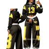 Conjunto deportivo casual talla grande, sudadera con capucha de hombros caídos en bloques de color, pantalones anchos fluidos, ropa de calle para mujer