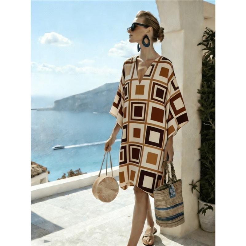 26 New European and American Bohemian large-size women's clothing casual loose 3D printed dress robe