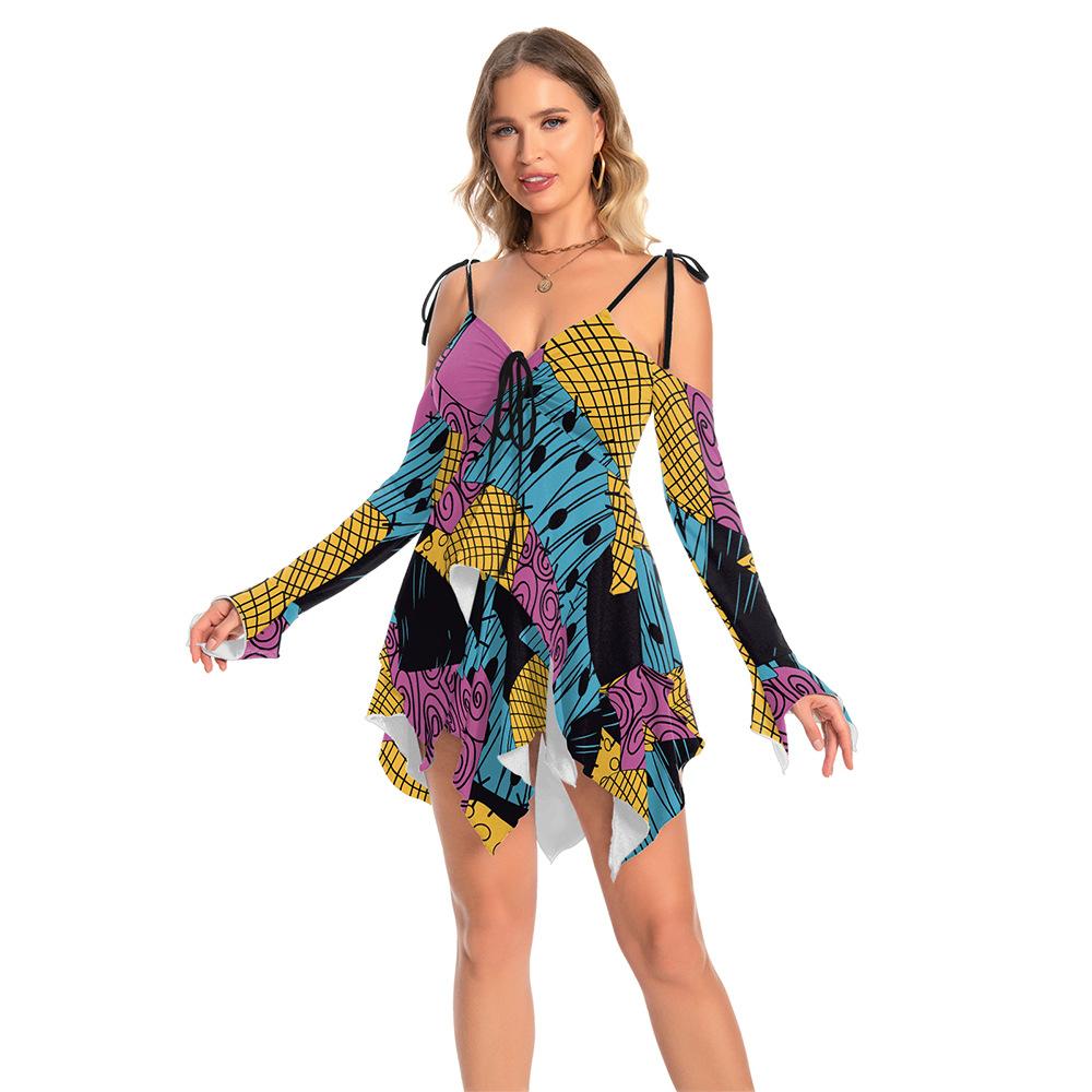 Adult Women Digital Printing Dress Halloween Cosplay Costumes School Stage Drama Show Performance Role Play Outfits