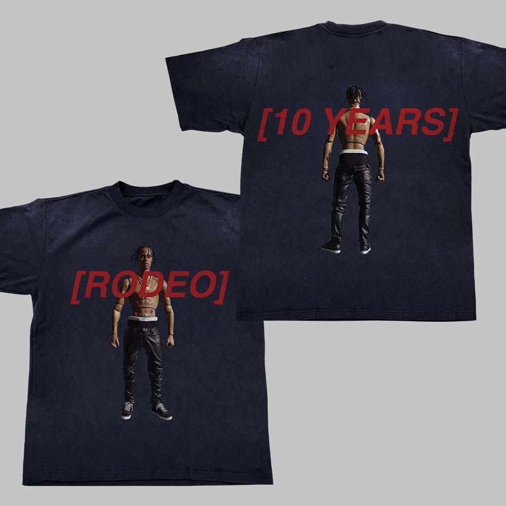 Travis Scott Rodeo 10 Years Anniversary Cowboy White or Black T-Shirt All Size S XXXXL