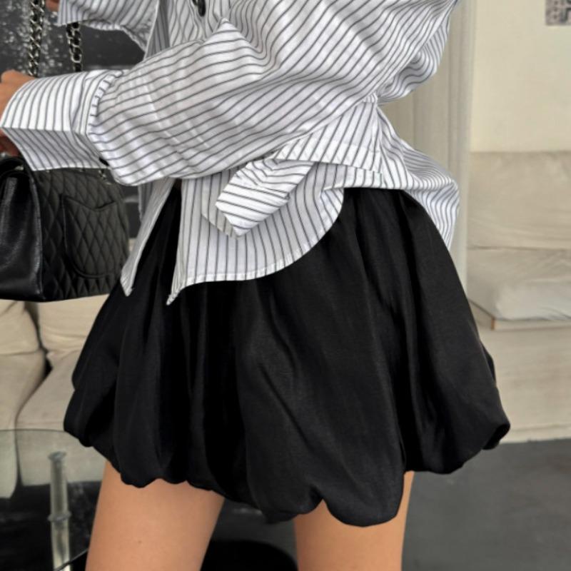 2026 Korean Style Pleated Lantern A-line Mini Skirt - High Waist Slimming Design for Early Spring