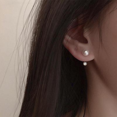 Orecchini Pendenti con Perla e Ago in Argento S925 Intarsiati con Zircone - Stile Coreano Chic per Donne alla Moda