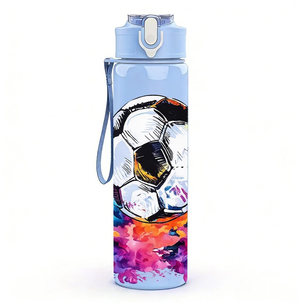 1PC Soccer Ball Color Splash Print 750ml Color Plastic Sports Water Bottle Leakproof Flip Straw Lid Suitable for Sports Office Home Use