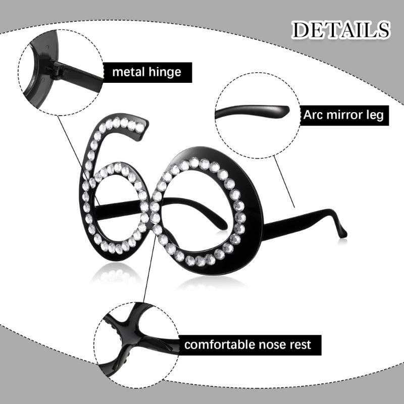 Number Crystal Frame Party Dress-up Glasses for Adults Birthday Christmas Party