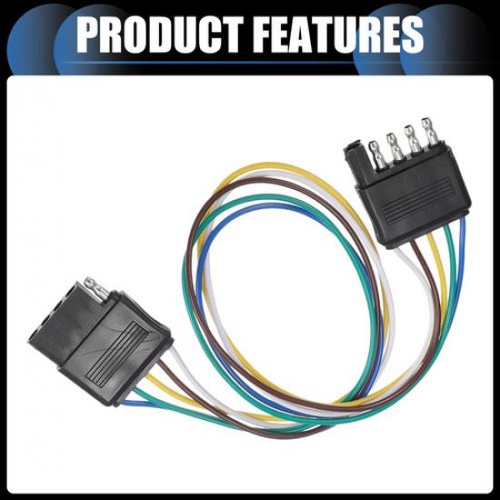 1 Set Trailer-Side 5-Pin Flat Wiring Harness 18 Guage Black