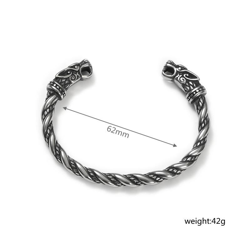 Viking Dragon Head Open Cuff Bracelet For Men Retro Norse Style Jewelry