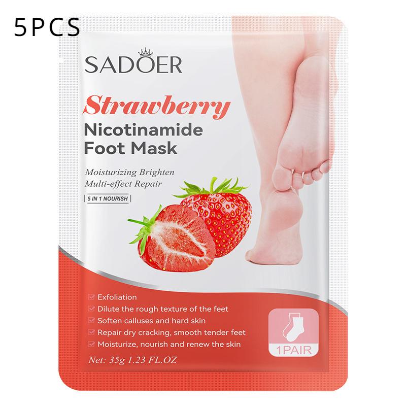 Sadoer Masque pour les pieds adoucissant et éclaircissant à la niacinamide à la fraise, traitement rajeunissant, masque pour les pieds
