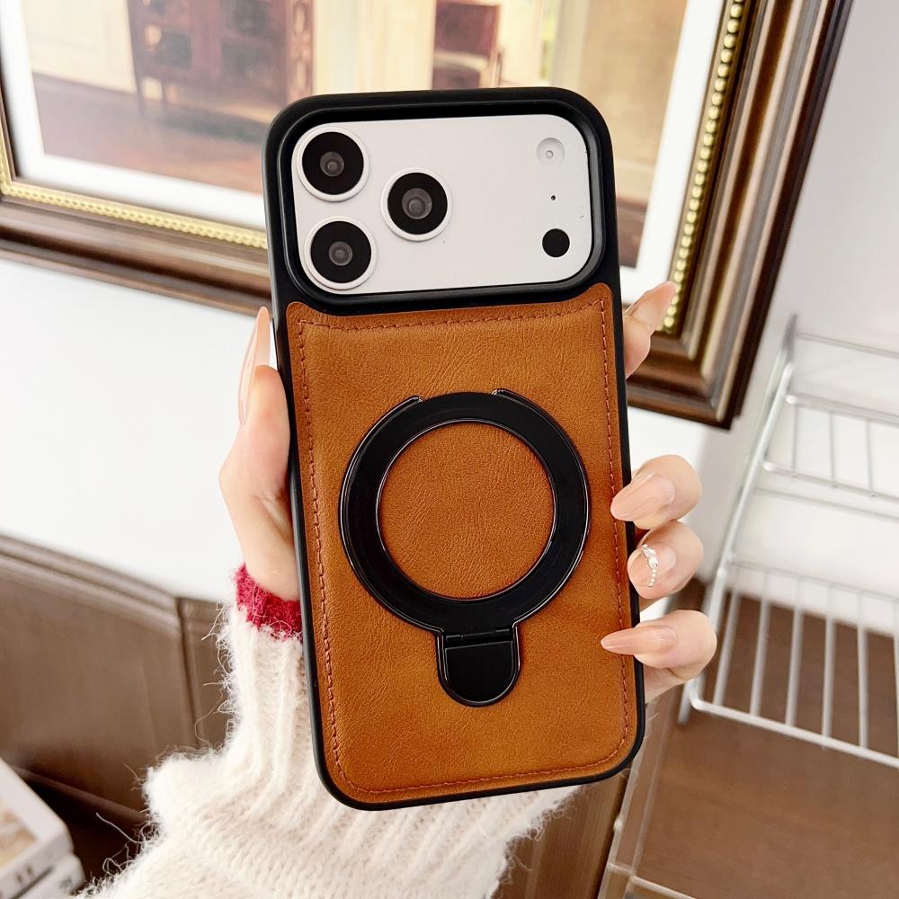 Bracket For Phone Case For For Iphone 17 Air 16 15 14 Plus 13 12 11 Pro Max Matte Leather Magnetic Stand Bumper Cover