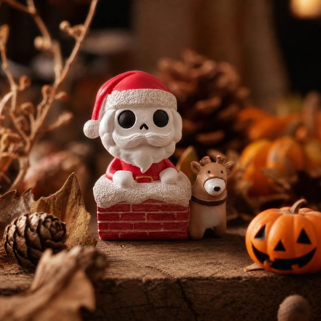 Christmas Gnome Garden Decoration Set with Skeleton and Snowman - Holiday Scene Figure