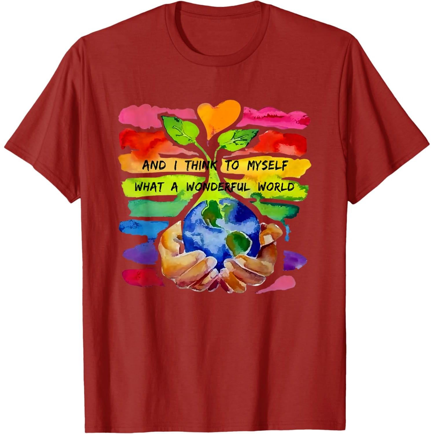 Wonderful World Earth Day Graphic Cotton T-Shirt Casual Short Sleeve Crewneck Tee S