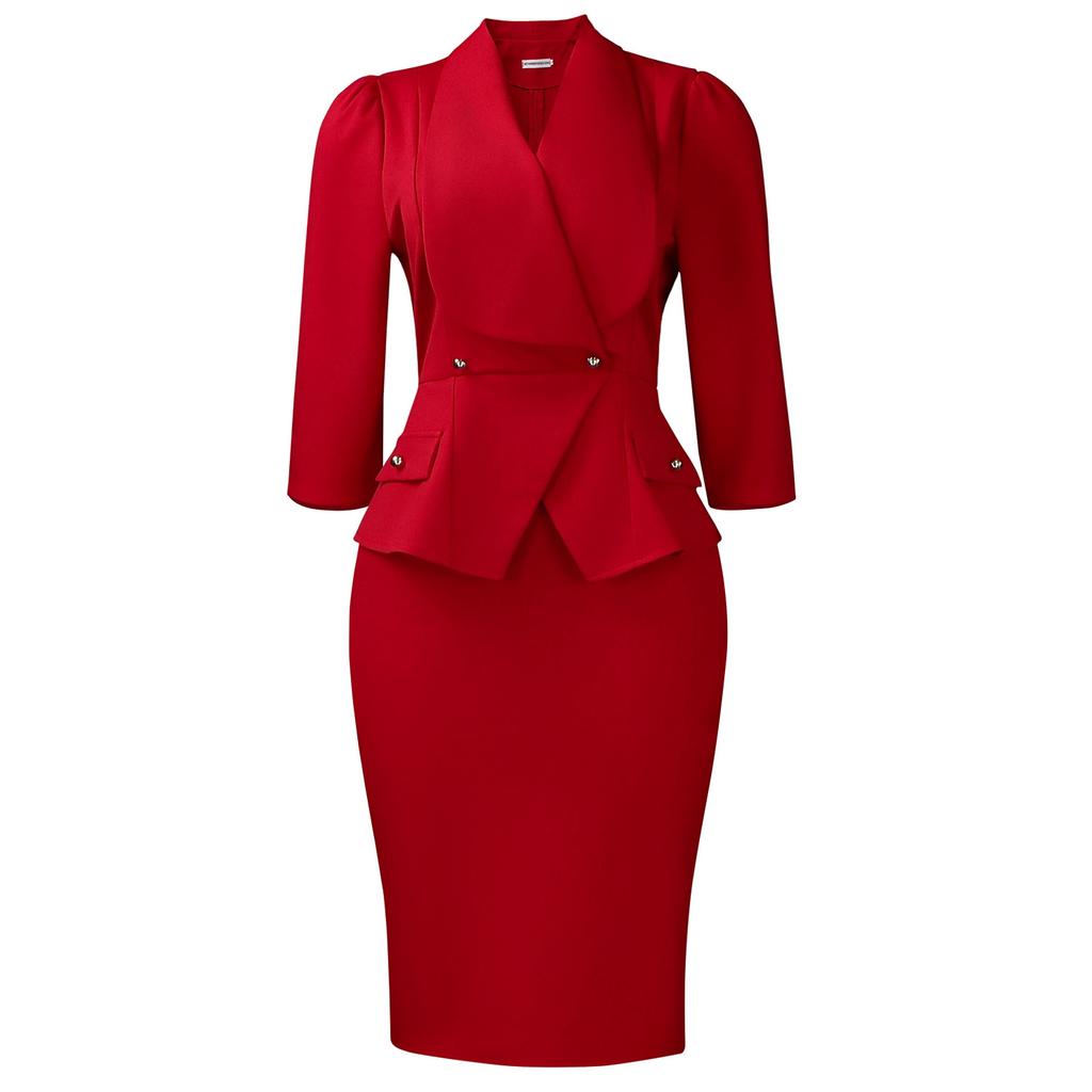 Women's new autumn fashion temperament elegant solid color large lapel O Tongle dress