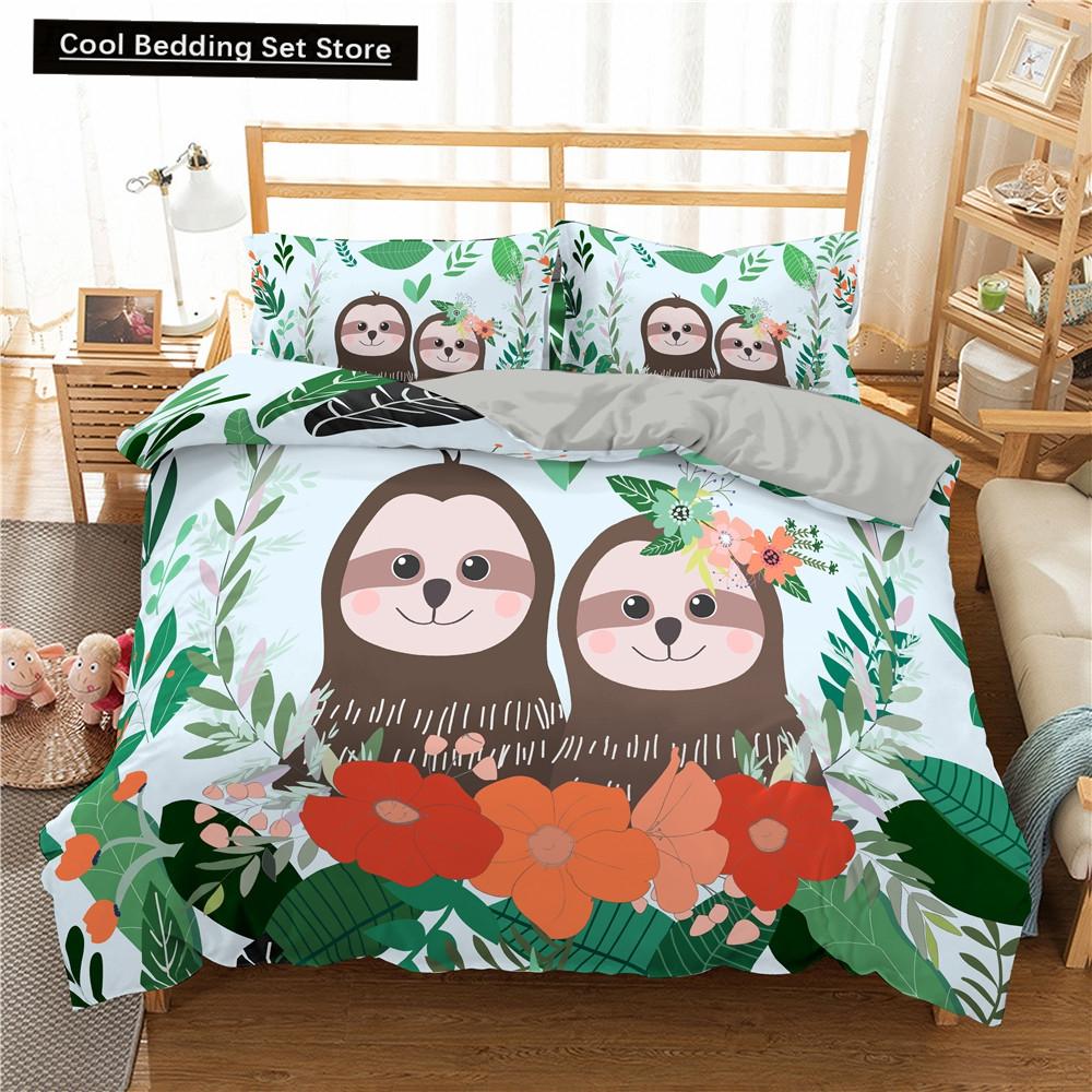 

Cartoon Sloth Bedding Set for Bedroom Home Manga Style Sloth Print Duvet Cover Lazy Sleeping Australian Animal Soft Quilt Cover EU single(135x200cm)