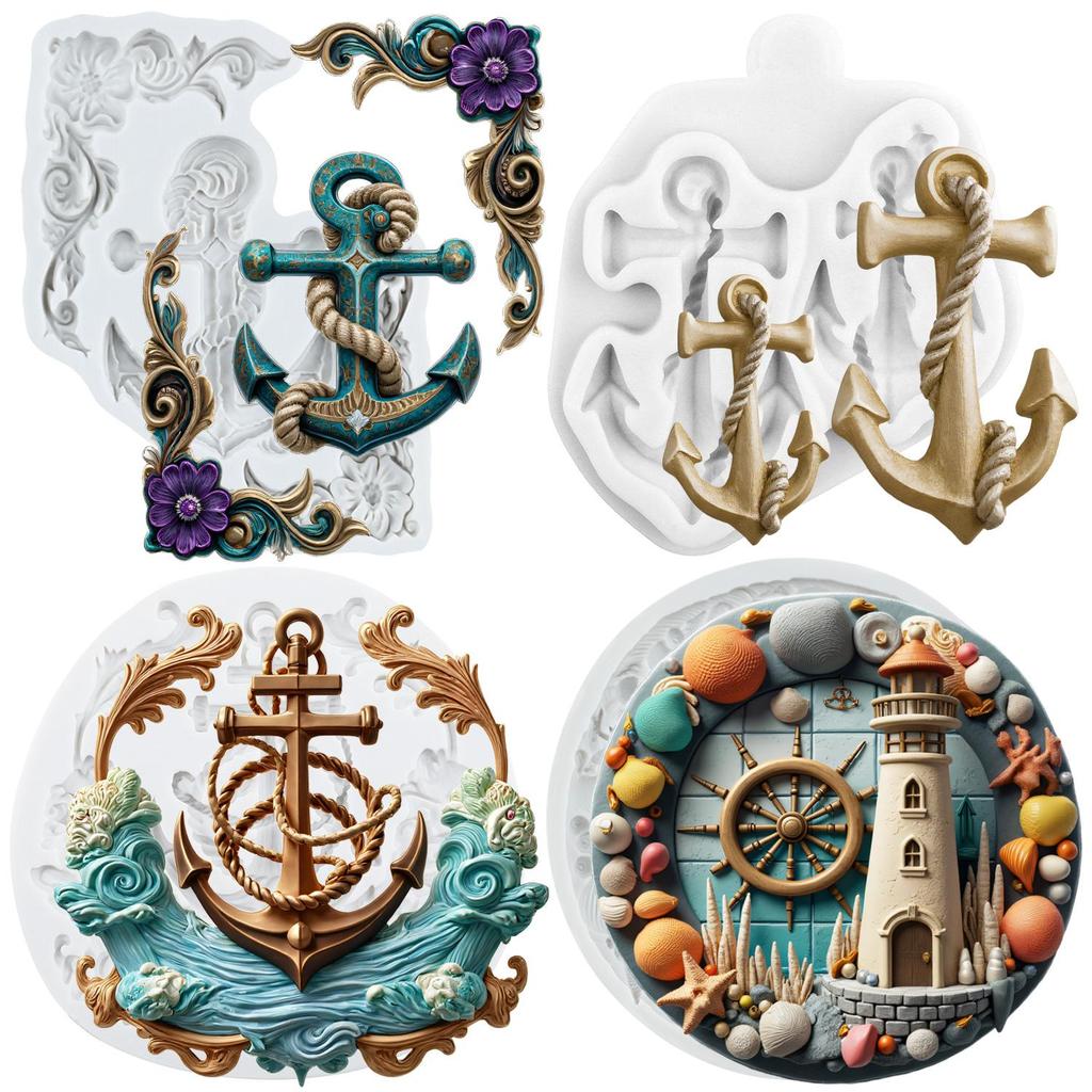 Ship Anchor Silicone Molds Anchor Lighthouse Rudder Fondant Mold Cake Decorating Tools Cupcake Topper Chocolate Candy Craft Gum Paste Polymer Clay