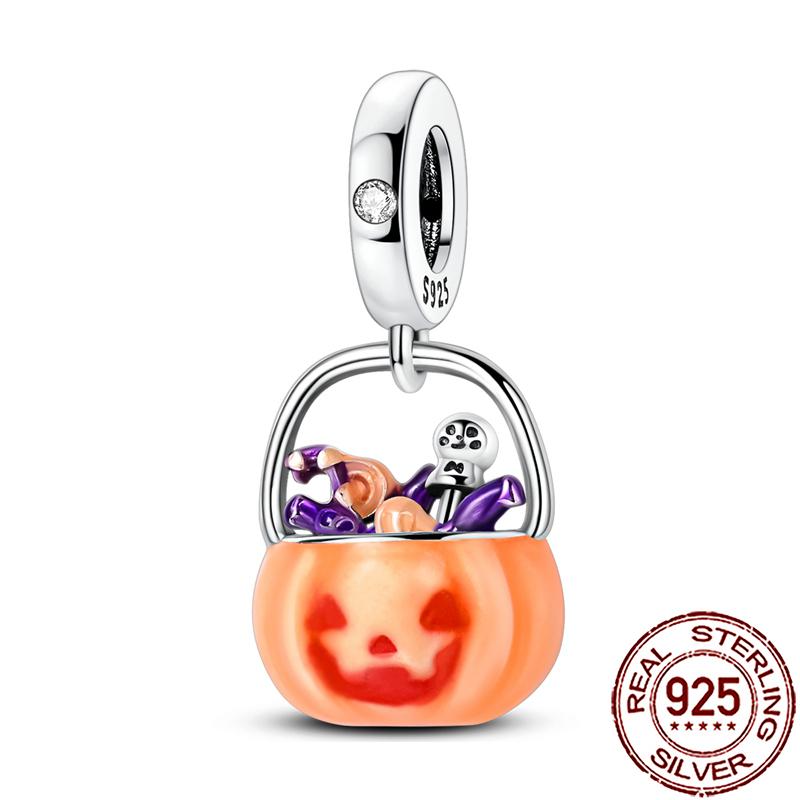 Gothic Charms Copper Pumpkin Calavera Colorida Beads Fit Snake Chain Bracelet Necklace Halloween Women Diy Jewelry