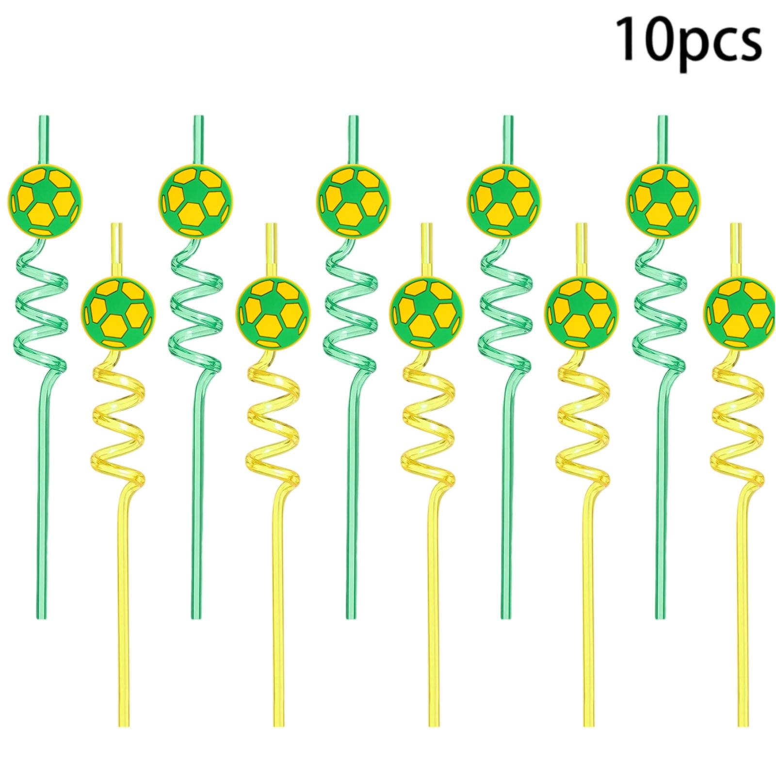 Football Themed Cartoon Spiral Straw Set with Creative Design 10PC One Size зелёный
