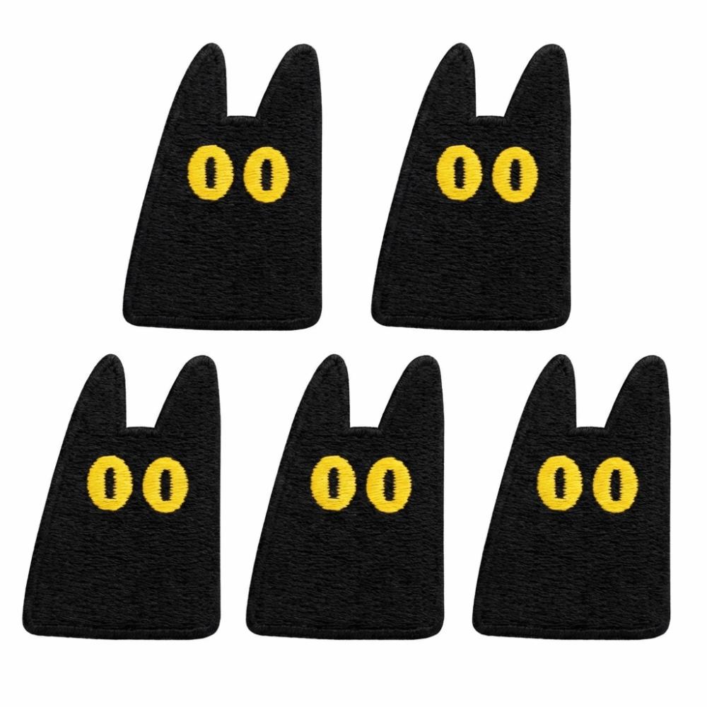 5pcs Self-adhesive Black Cat Embroidered Patch DIY Clothes Stickers Black Animal Clothing Patch Cartoon Cute Clothes Appliques